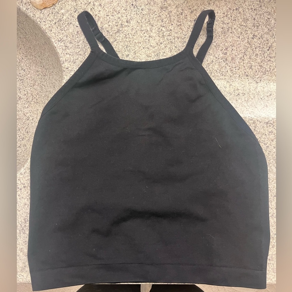 Black High Neck Crop Tank